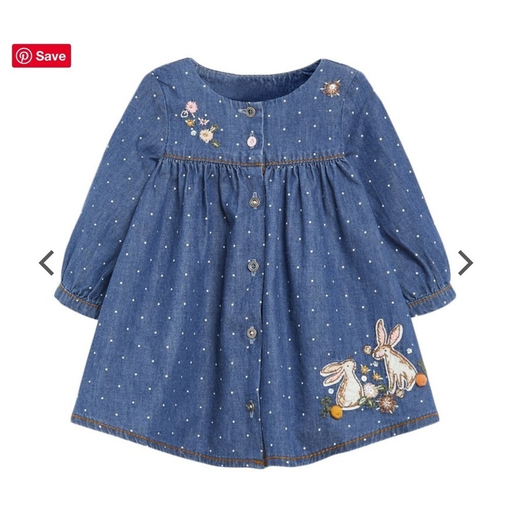 Spring/Easter Bunny Long Sleeve Denim Dress Size 5T